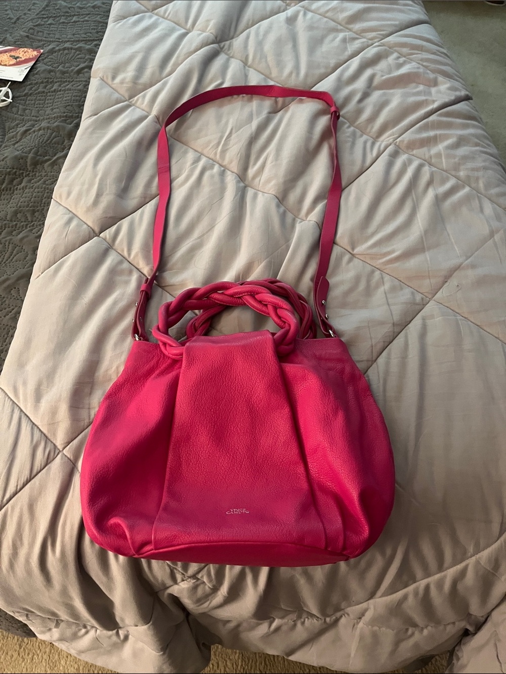 Vince Camuto Braided-Handle Hot Pink Shoulder Bag